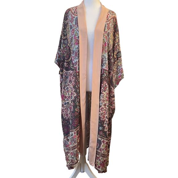 Blank London Other - Blank London Kimono One Size Fits S M L XL Paisley Robe Cover Up Pink Boho Beach